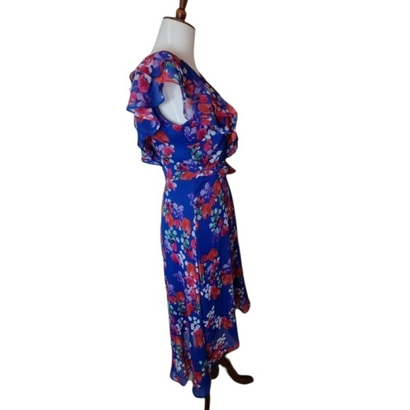 DKNY  Blue Floral Ruffle Elegant Spring Summer Maxi Dress 2 NWT - Picture 5 of 10